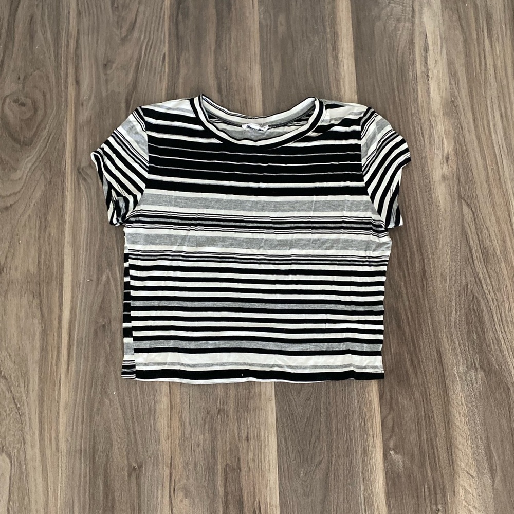 A’GACI—Black, Gray, & White Striped Crop Top